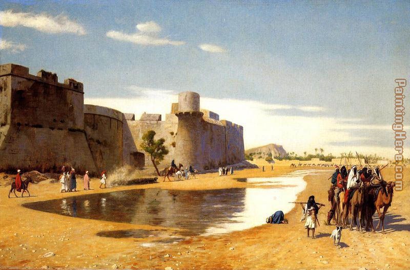 An Arab Caravan outside a Fortified Town, Egypt painting - Jean-Leon Gerome An Arab Caravan outside a Fortified Town, Egypt art painting